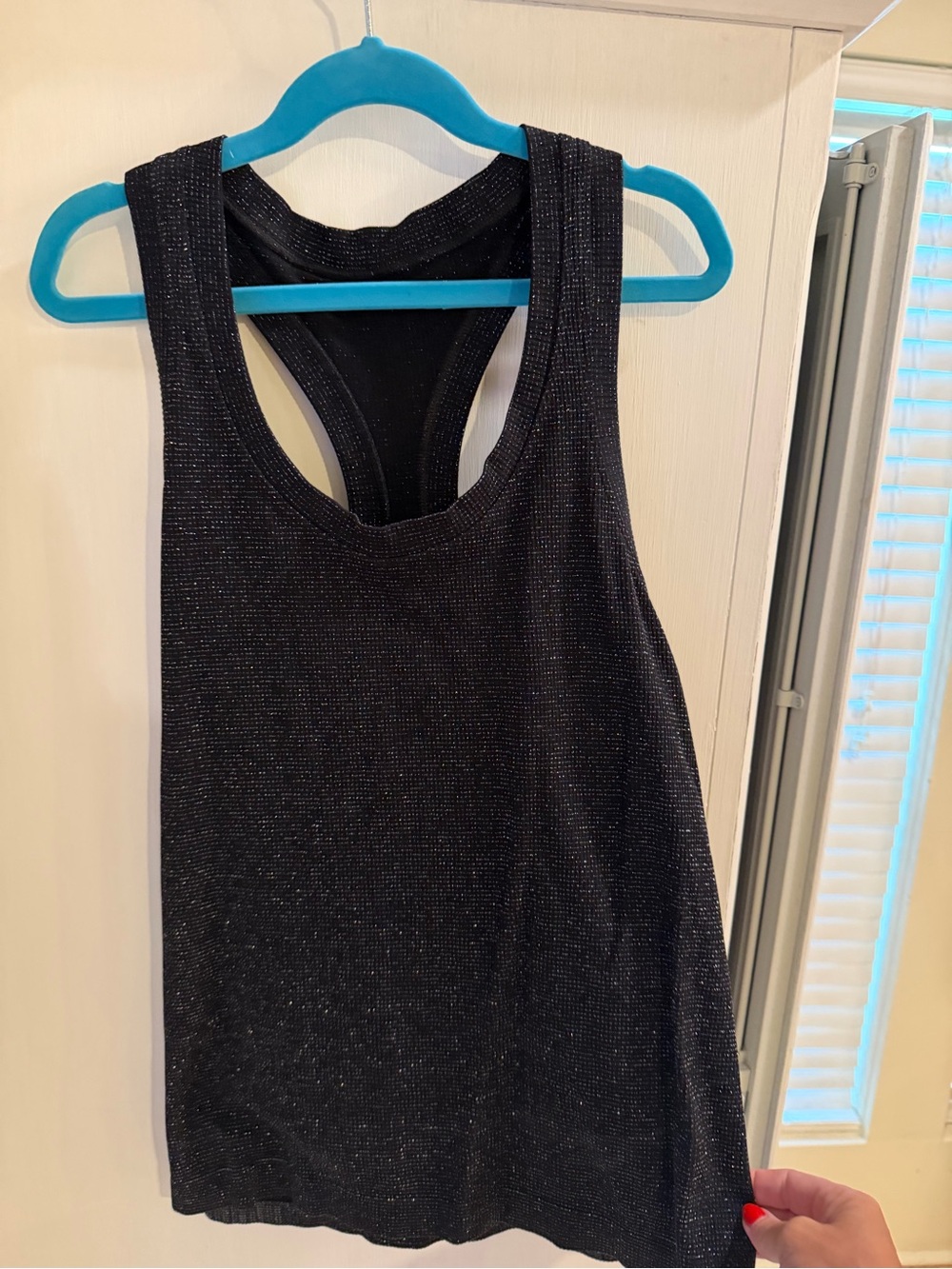 Athleta Momentum Shine Black Silver
Metallic Shimmer Racerback Seamless